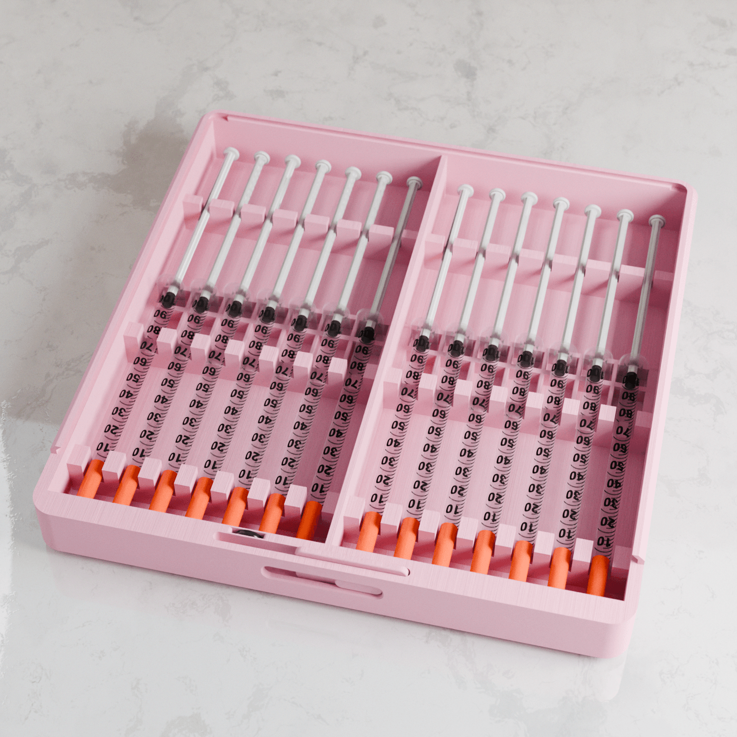 Pink insert with syringes